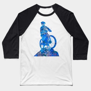 Downhill mountain biker blue art Baseball T-Shirt